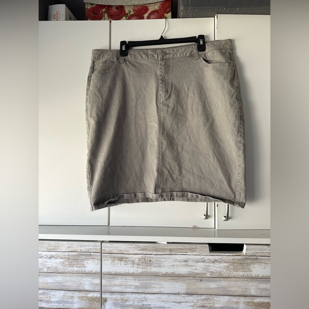 🤎 Jupe De Abby Denim Mini Skirt Size 2XL Taupe Stretch